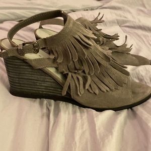 Very Volatile leather bohemian fringe wedges. Never worn. Size 9 1/2